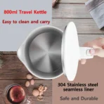 Travel Electric Kettle Tea Coffee 0.8L Stainless Steel Portable Water Boiler Pot For Hotel Family Trip Kitchen Smart Kettle Pot - Image 4