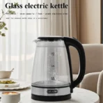 1.8L Electric Kettle Stainless Steel Double Layer Glass Health Preserving Pot Electric Water Heater with Blue Led Light Kitchen