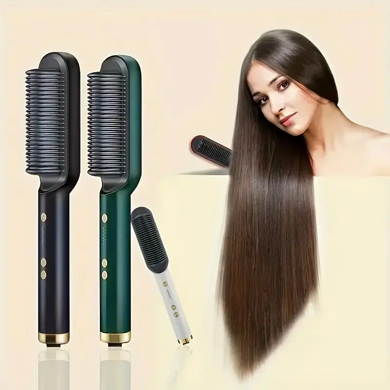 S1e48d5da344c46a49ece96e78b641b48q.webp 1 piece of straight hair comb, 2-in-1 electric straight hair curling styling tool, multifunctional straight hair straightener - Image 1