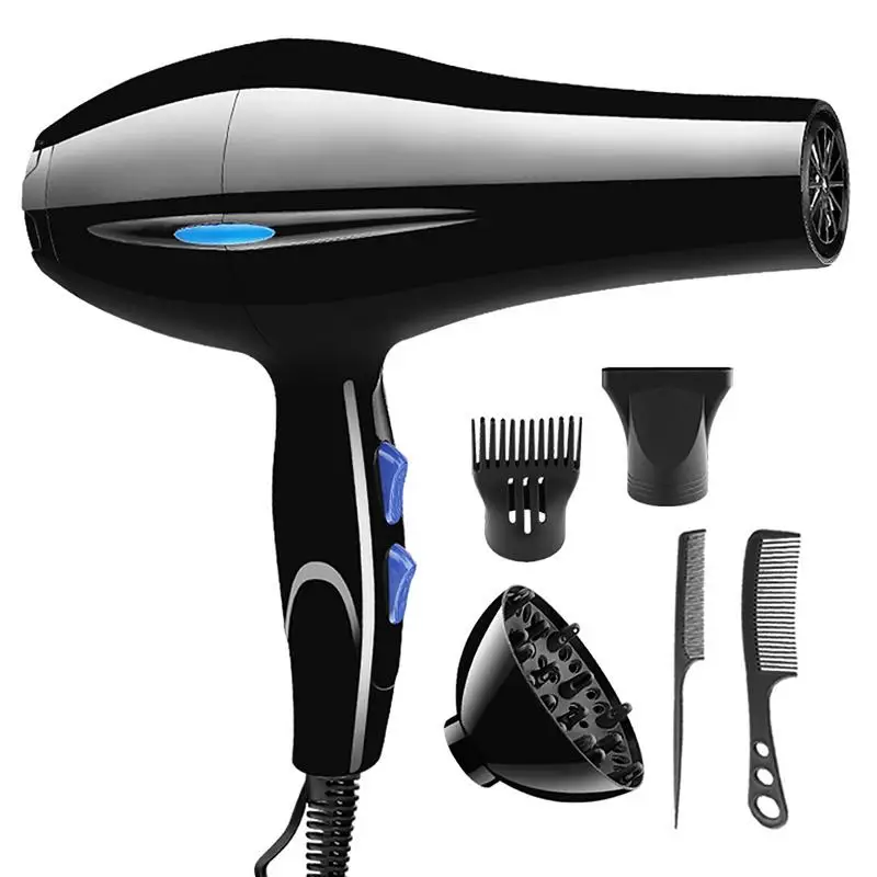 S2f20735e94ec4bb9b9e4d1b1fb19c2a47.webp Dryer 2200W With Diffuser Black Dryer 2200W Powerful Hair Dryer With Dryer Attachments Styling Nozzles Pointed Tail Comb Flat - Image 1