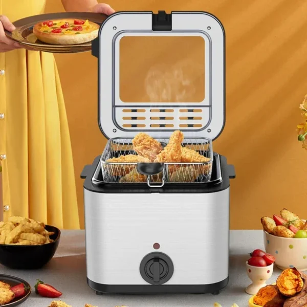 Home Electric French Fries Machine You Tiao Machine 2.5L Household Stainless Steel Fryer 220V/1000W Integrated Self-heating Elec