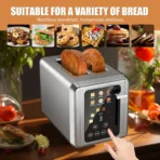 Stainless Steel Toaster, Touch Screen, 2-Slice Automatic Home Bread Toaster, 6 Browning Levels for Breakfast Machine