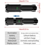 Powerful LED Flashlight 100000 Lumen Tactical Flashlights Rechargeable USB 18650 Waterproof Zoom Fishing Hunting LED Flashlight - Image 2