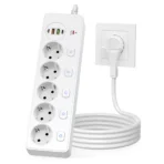 European plug Smart Power Strip with Multi USB Port Type-C, Independent Control Socket 2 meters Cable with Overload Protection
