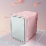 4L Fridge Newest Cool and Heat Adjust Desktop Mini Fridge Low Noise Pink Mini Fridge With HD Cosmetic Mirror