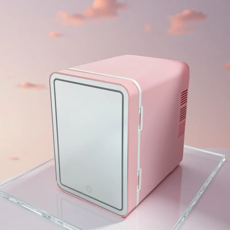 Sa9440887614945aabbc270a13f0c58e0B.webp 4L Fridge Newest Cool and Heat Adjust Desktop Mini Fridge Low Noise Pink Mini Fridge With HD Cosmetic Mirror - Image 1