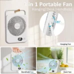 Desk Fan Portable Desktop Fan Mini USB Rechargeable Fans 5 Speed Adjustable 180° Foldable Portable Small Silent Fan for Office - Image 2