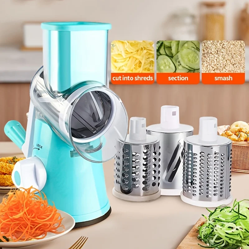 Sbe973564a98c4ee48f9bbf0bcdb888f1E.webp 1 Set Super Efficient 3-in-1 Cheese Grater & Vegetable Slicer - Manual Food Processor for Effortless Kitchen Prep - Image 1