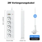 European plug Smart Power Strip with Multi USB Port Type-C, Independent Control Socket 2 meters Cable with Overload Protection - Image 3