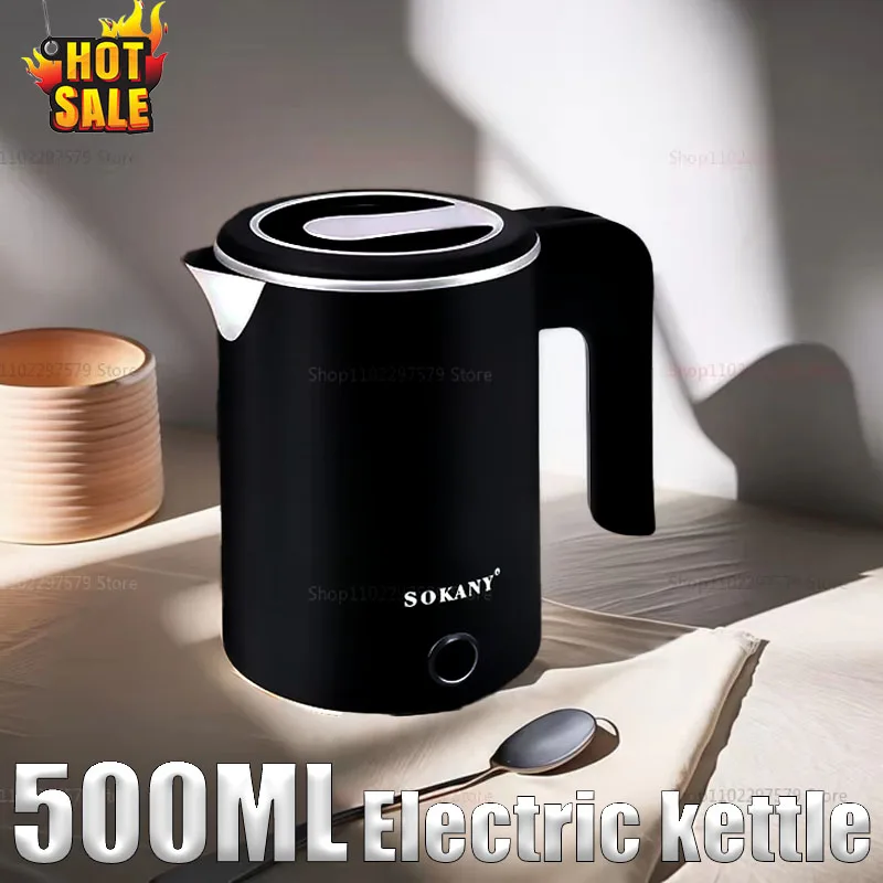 Scd82df5879844568b9ce72bf38087259C.webp 2025 New 500ml Electric Kettle Stainless Steel Portable Smart Kettle Anti-burning Dry Boil Travel Home Office Kitchen Appliance. - Image 1