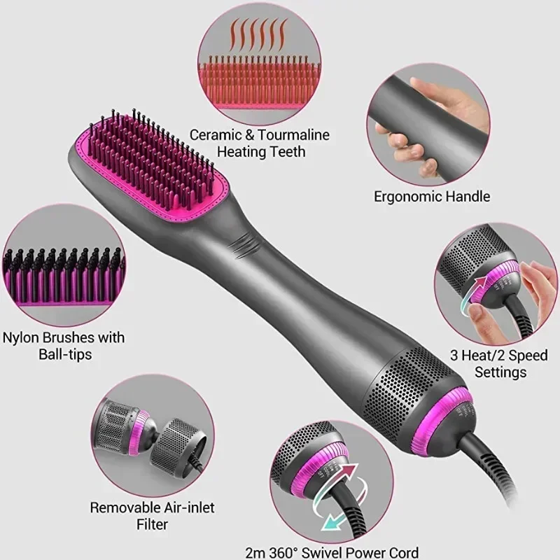 Sdc4c0b83576e482683857c20a2904c0bT.webp Hair Dryer Brush 3 In 1 Hot-Air Brushes 1200 W Powerful Ceramic Tourmaline Ionic Hair Straightener for All Hair Types electric - Image 1