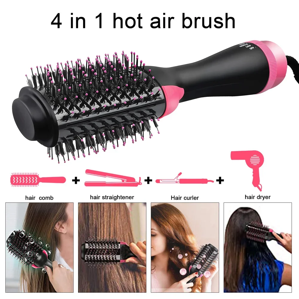Sdcd90f84bc914e1fa808c91628bb0494x.webp Women Hair Dryer Brush Hair Dryer Straightener Curler Massager 4 In 1 Rapid Warming One Step Volumizer Hot-Air Hair Brushes - Image 1