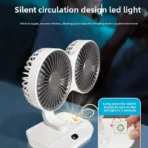 Double Head Desktop Fan 4 Speed Fast Cooling 8000mAh Digital Display Adjustable Direction Shaking Household